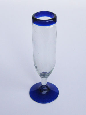  / Cobalt Blue Rim 6 oz Champagne Flutes 
